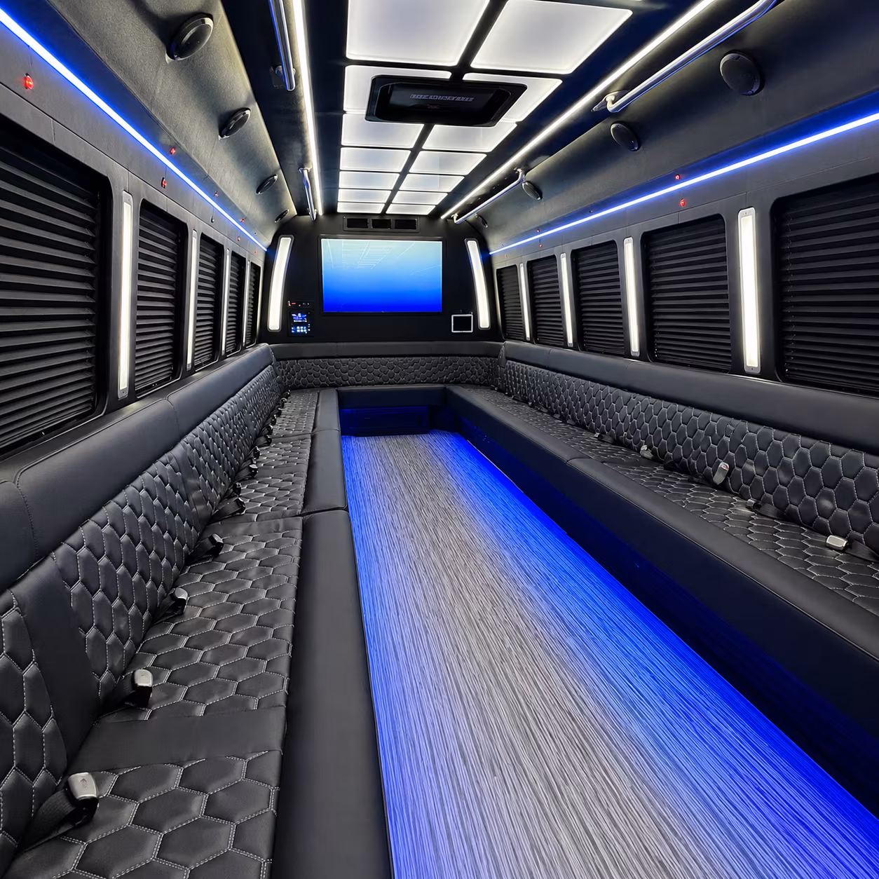 san angelo 50 passenger party bus inside
